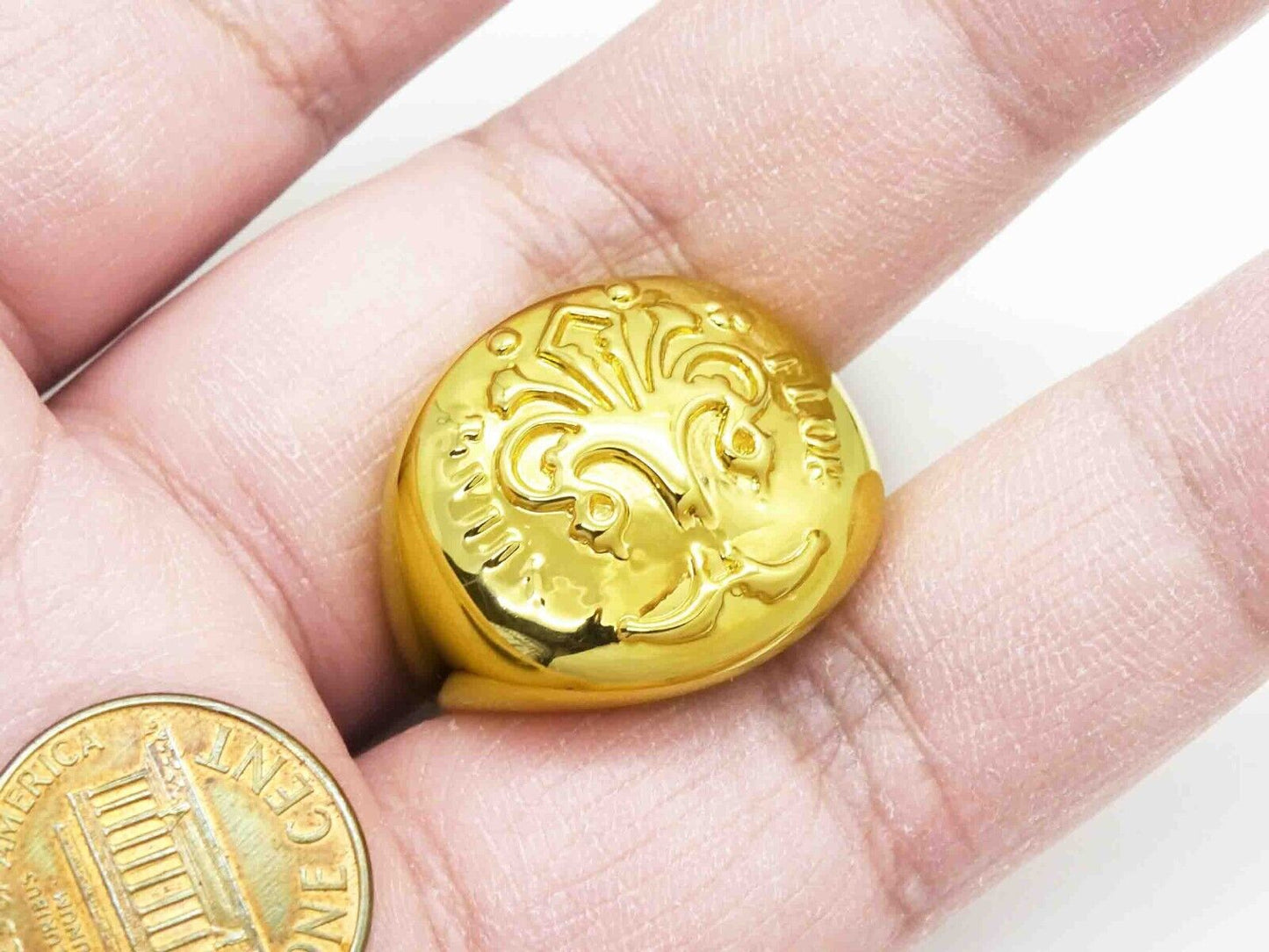 Italian Designer Soave Oro Statement Ring 14k Gold Electroform Resin Size 9.25