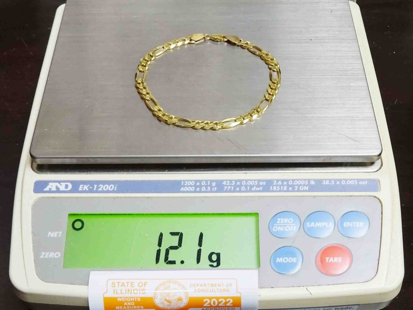 6mm Wide Figaro Bracelet 8.5" 14k Gold 12.1 Grams