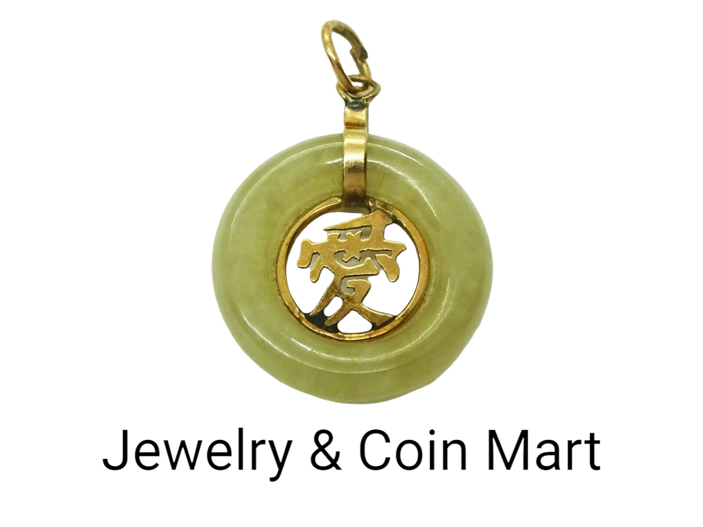 Natural Jade Round Love Charm Pendant 14k Gold