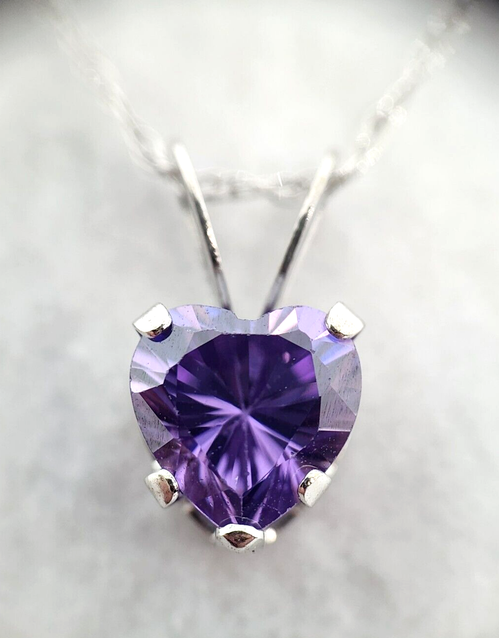 Heart Purple CZ 10k White Gold Necklace, 18'' Long