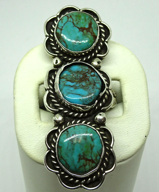 Earl Chee Jr Navajo Old Pawn Turquoise Sterling Silver Ring Size 4.5