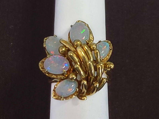 3.50ct tw Fire Opal Oval Floral Design Cocktail Ring 18k Gold Size 5.25