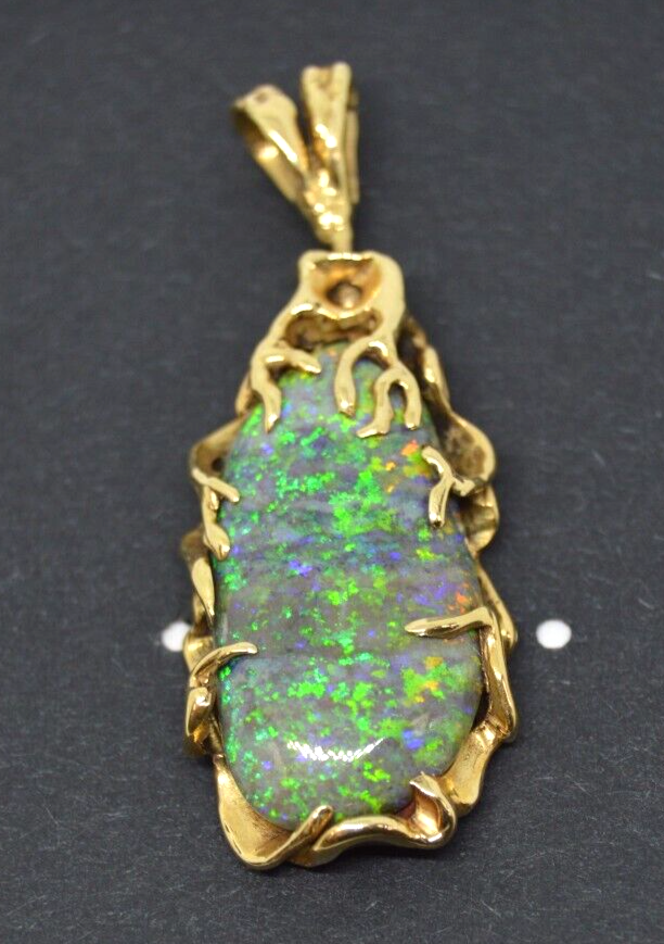 Stunning GIA Certified 9.22ct Genuine Earth Mined Black Opal Pendant 14k Gold