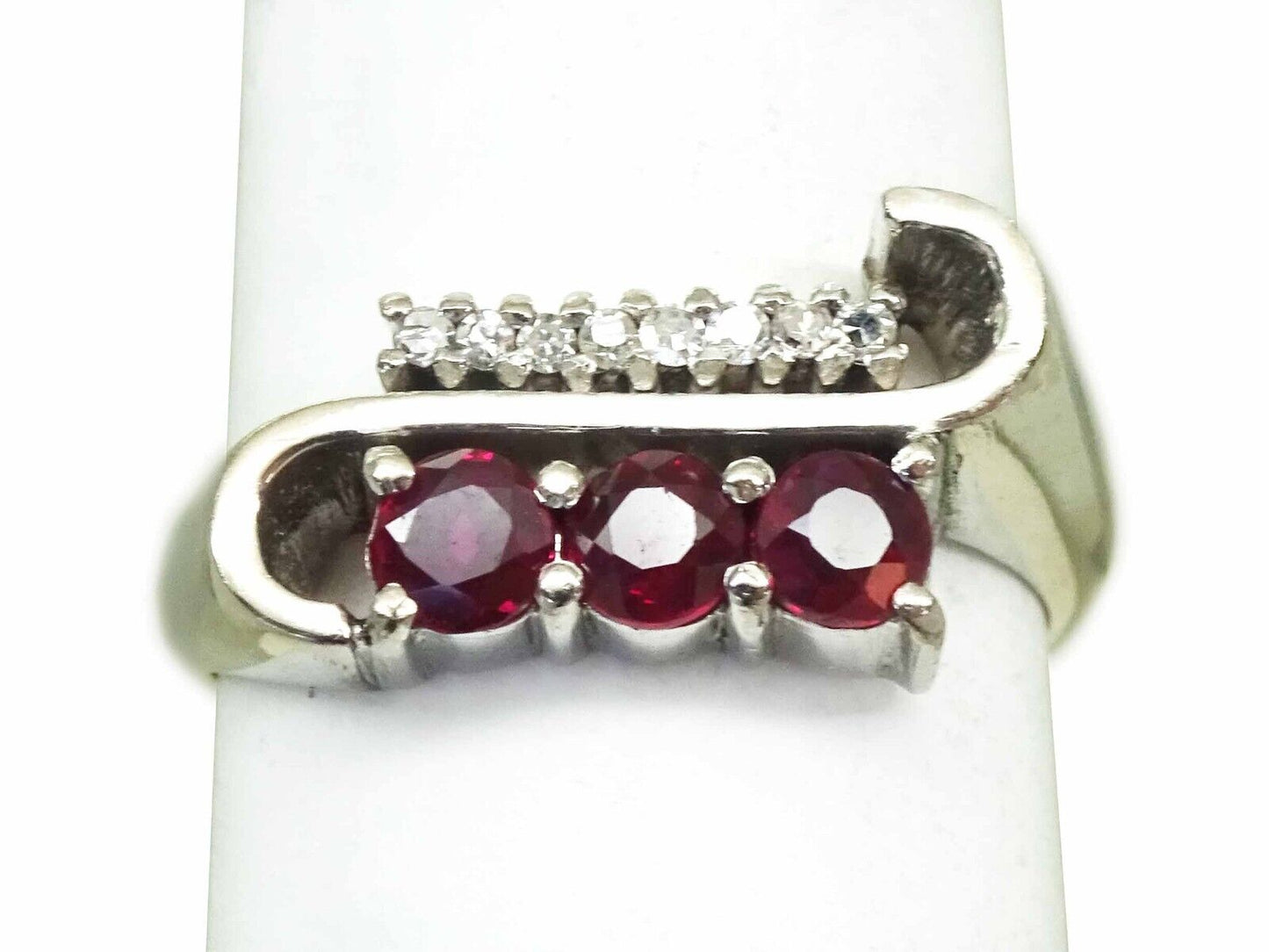 Antique Art Deco 0.55ct tw Natural Ruby & Diamond Ring 18k White Gold Size 5.75