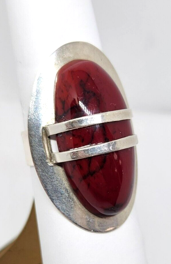 Sterling Silver Deep Red Jasper Ring, Size 6, Mexico