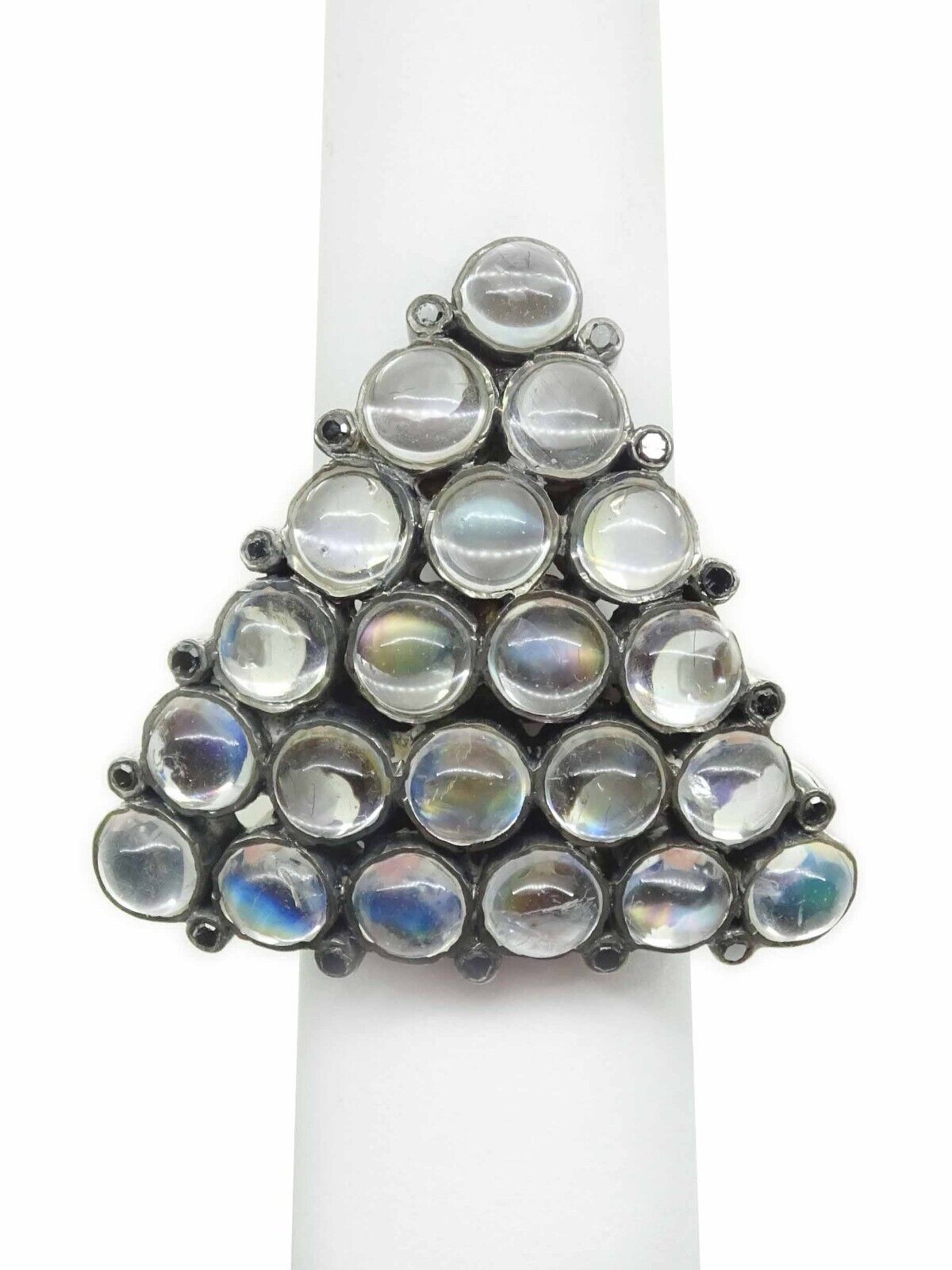 10.50ct tw Moonstone & Black Diamond Cocktail Ring Sterling Silver Size 6