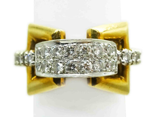 Vintage 1.00ct tw Diamond Buckle Design Band Ring 18k Two-Tone Gold Size 7.5