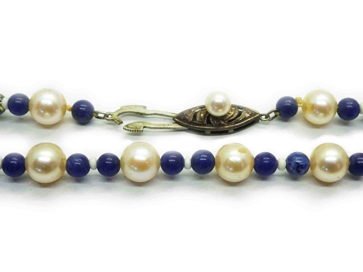 Vintage Cultured Saltwater Pearl, Lapis, Mother-of-Pearl Rope Necklace 55"