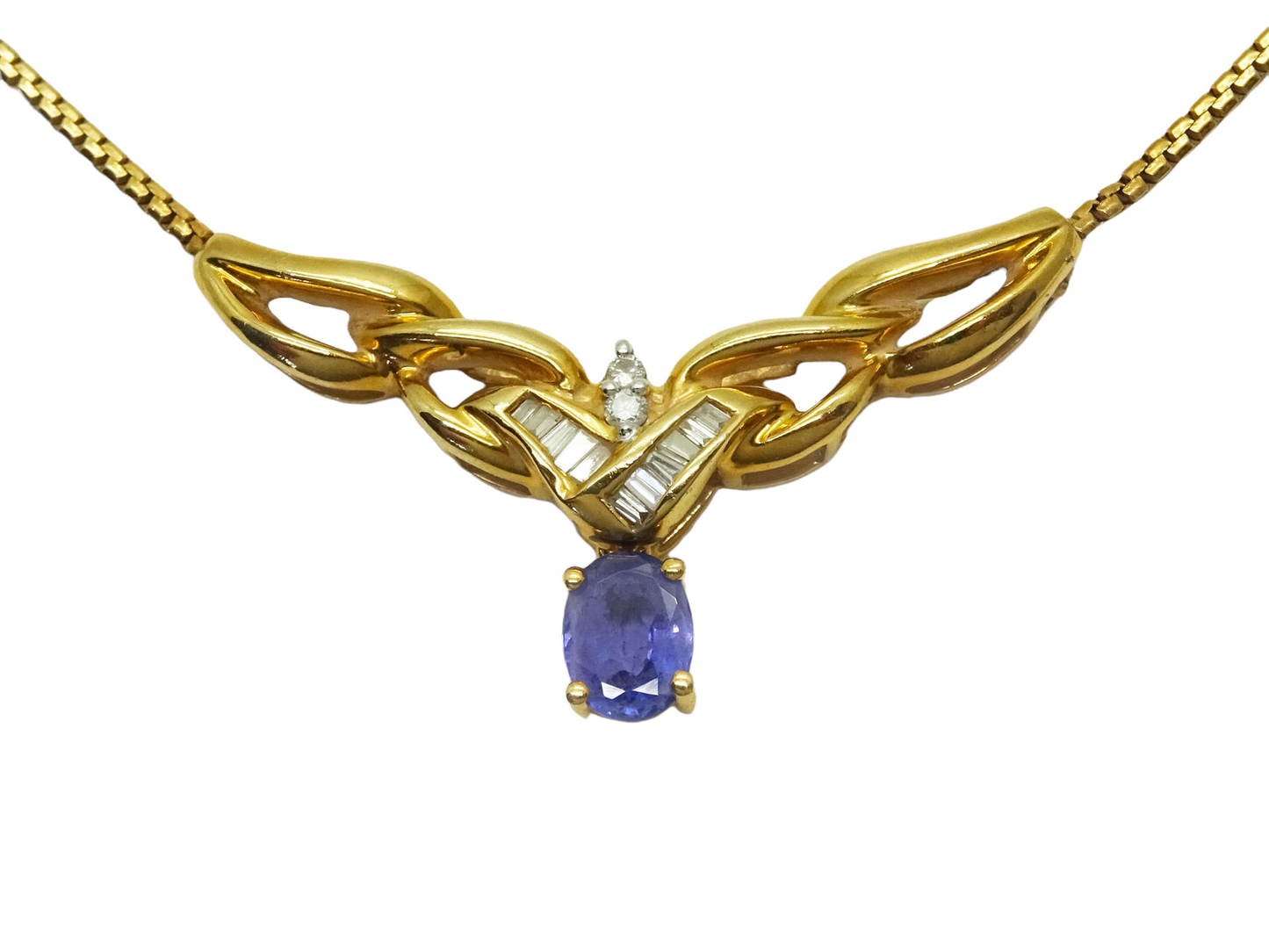 Natural Tanzanite & Diamond Open Center Station Necklace 14k Gold 17.5"