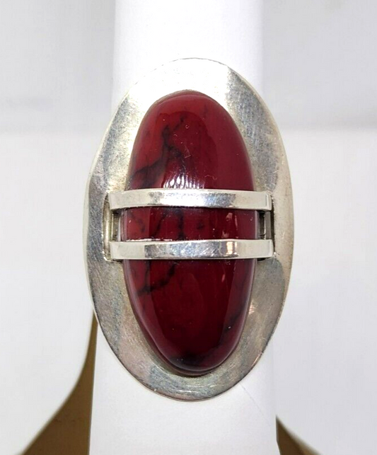 Sterling Silver Deep Red Jasper Ring, Size 6, Mexico