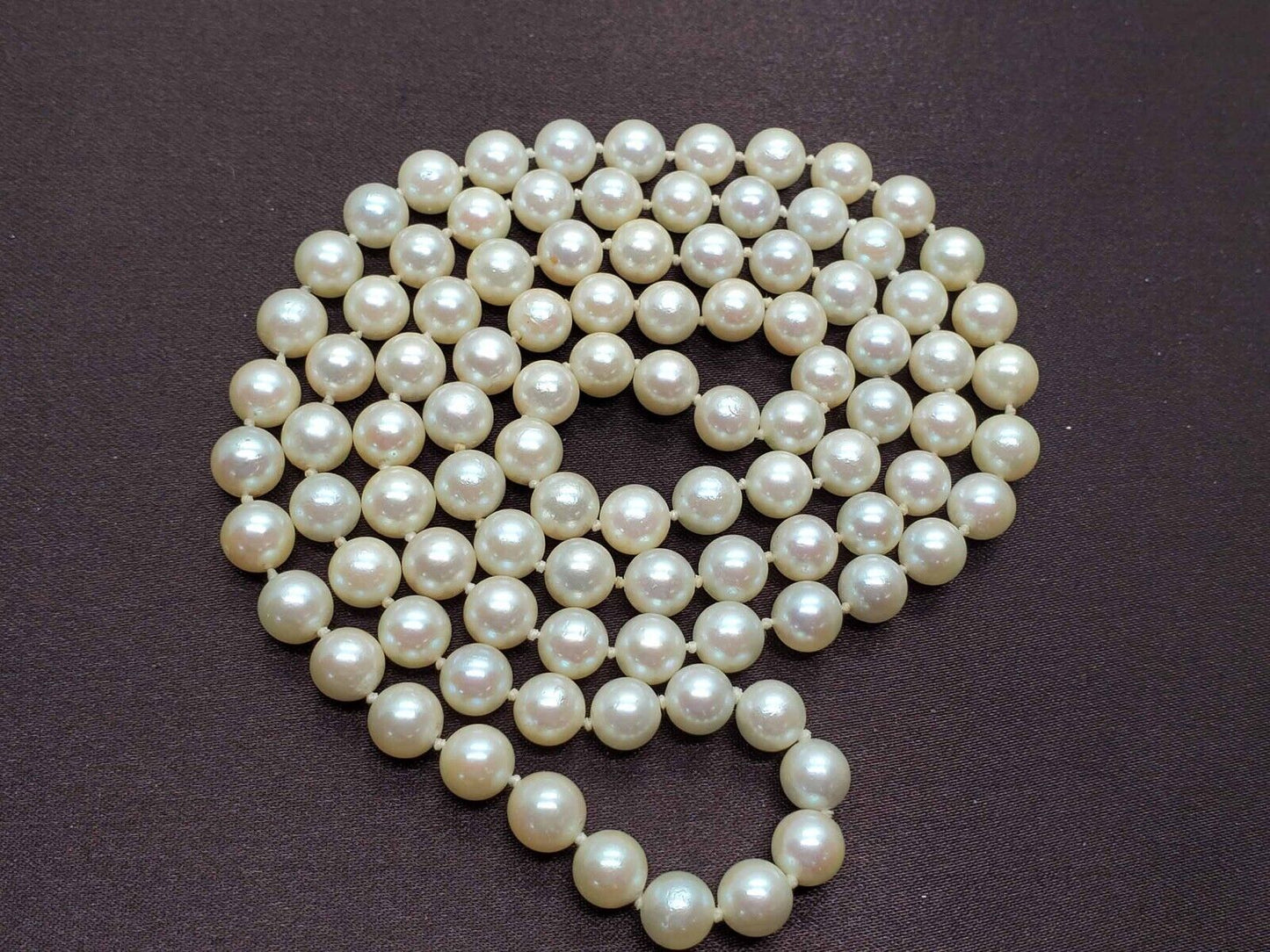 Estate 7mm Wide Natural Akoya Pearl Bead Strand Necklace 32" Long