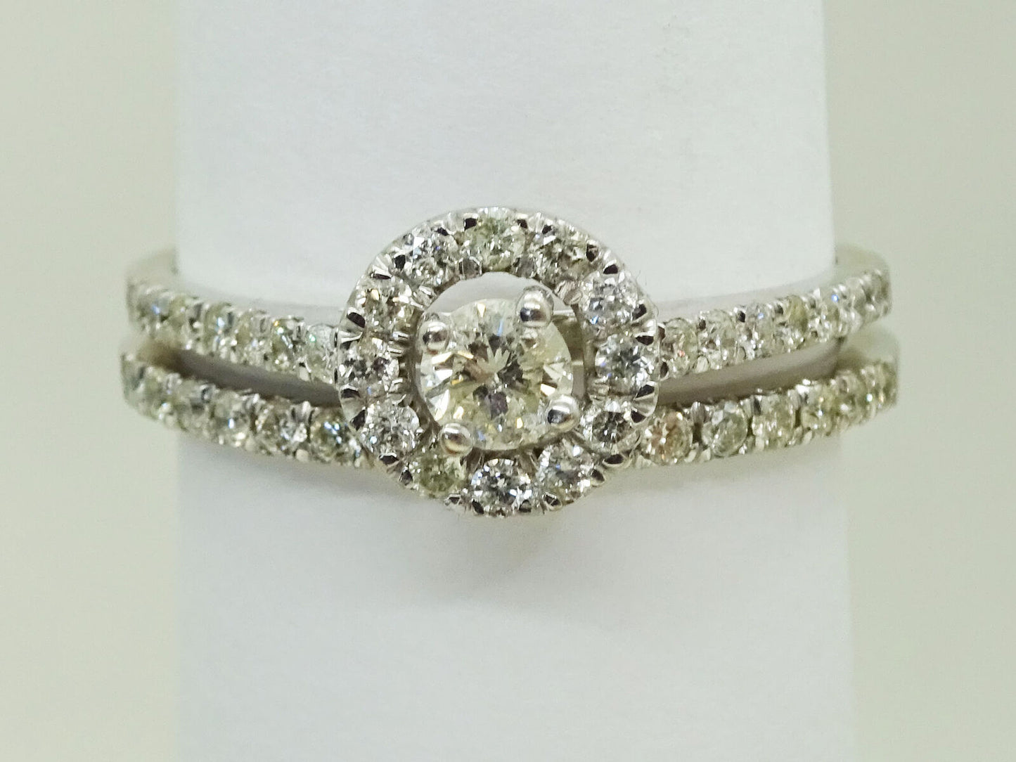 1.23ct tw Earth Mined Diamond Halo Engagement Set 14K White Gold Size 9.5