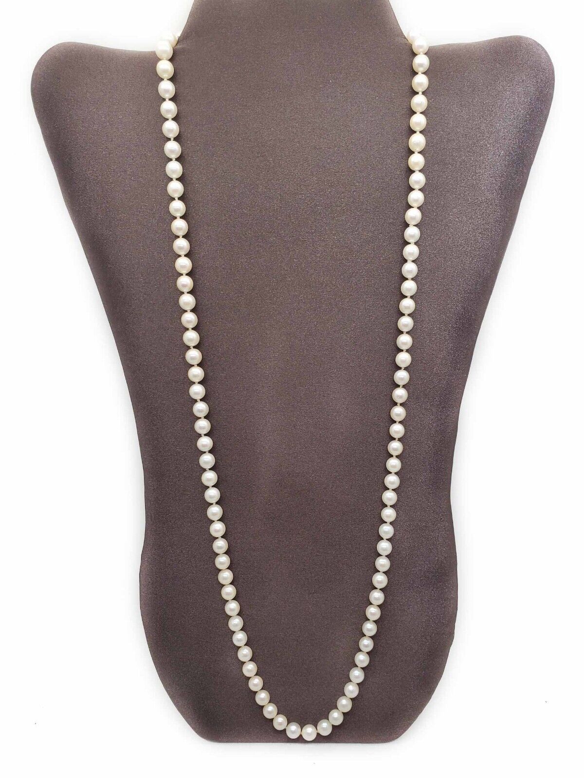 Estate 7mm Wide Natural Akoya Pearl Bead Strand Necklace 32" Long