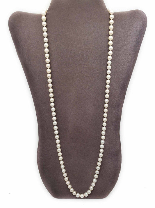 Estate 7mm Wide Natural Akoya Pearl Bead Strand Necklace 32" Long