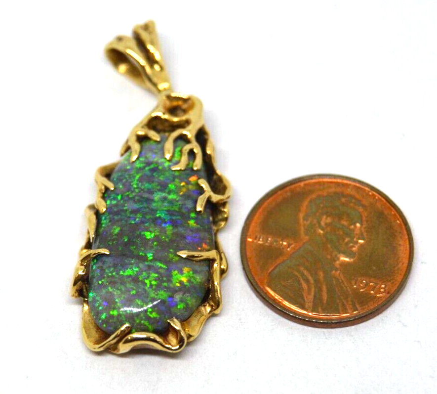 Stunning GIA Certified 9.22ct Genuine Earth Mined Black Opal Pendant 14k Gold