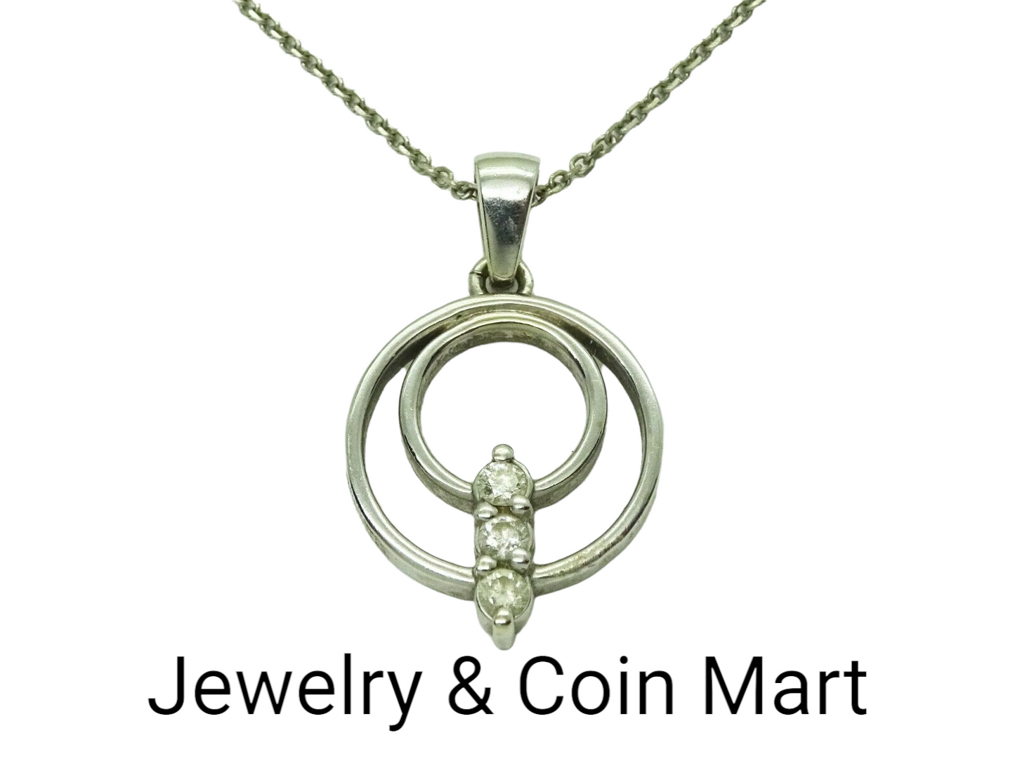 Diamond Double Circle Charm Pendant Chain Necklace 14k White Gold