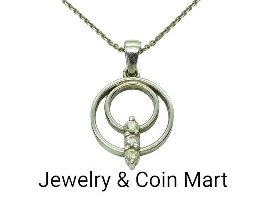 Diamond Double Circle Charm Pendant Chain Necklace 14k White Gold