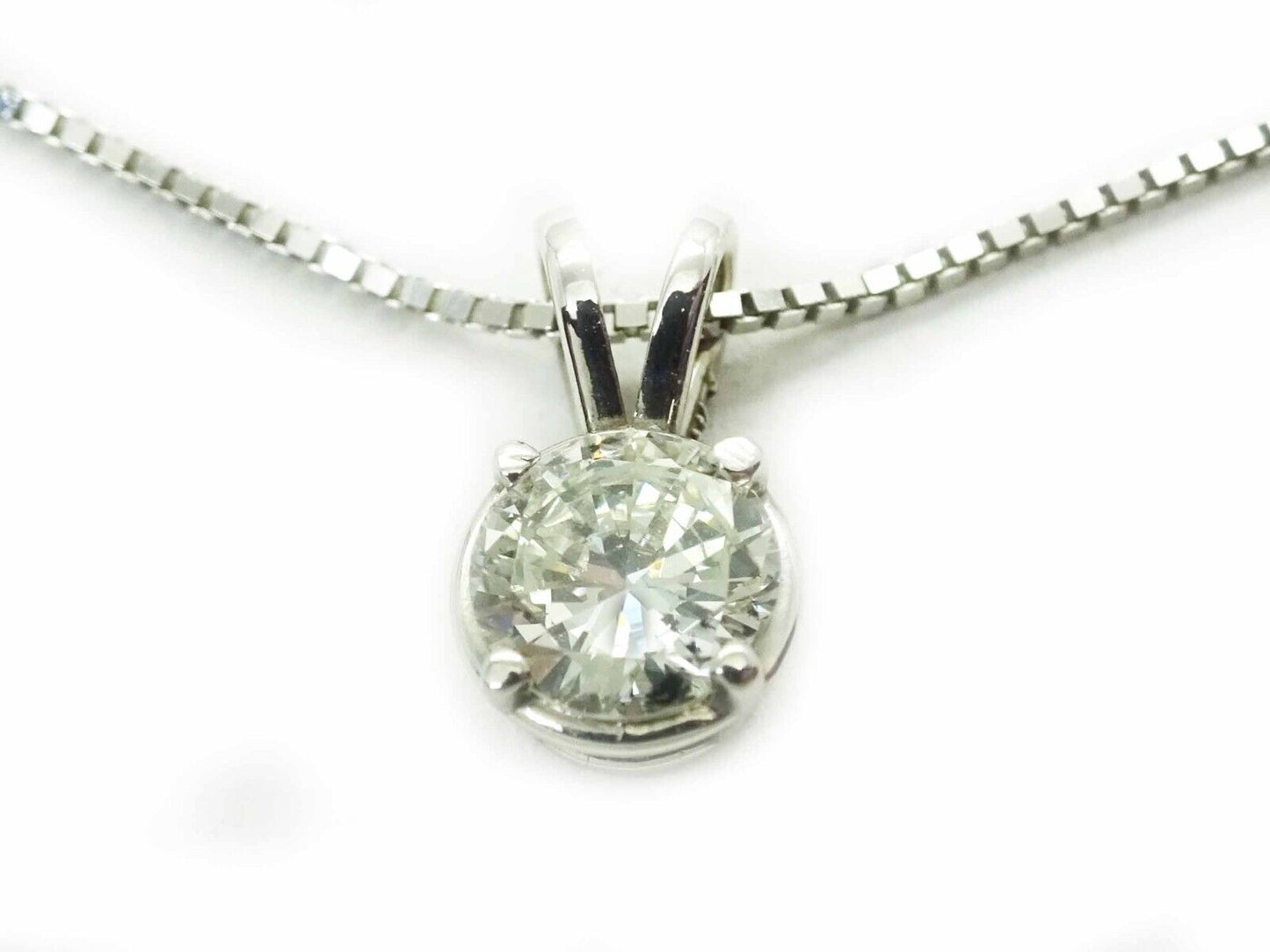 0.50ct Solitaire Round Natural Diamond 14k WG Charm Pendant on 10k WG Box Chain