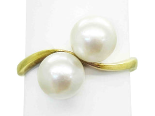 Mikimoto 7mm Wide Double Pearl Bypass Style Band Ring 14k Gold