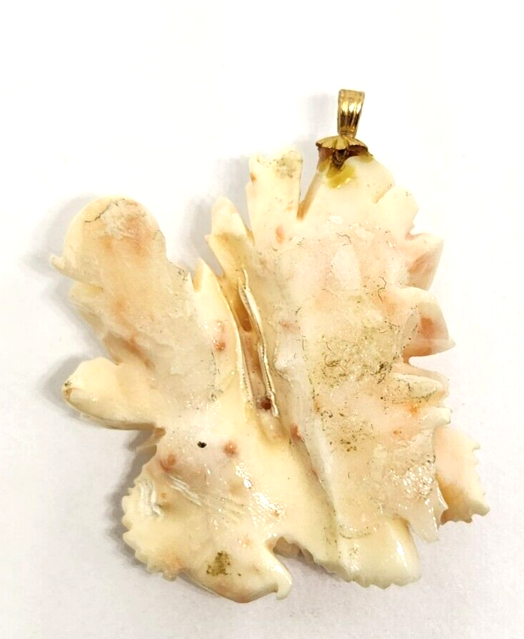 Carved Floral Angel Skin Coral Gold Filled Pendant 1.75" Long