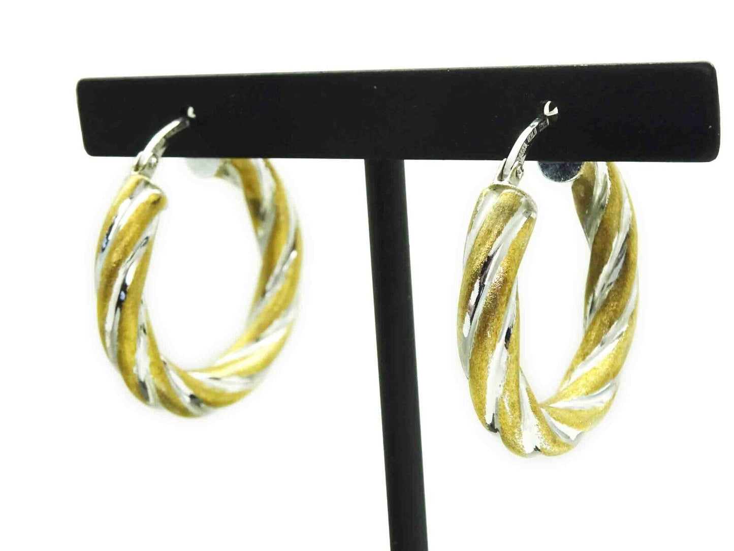 Designer OTC Italian Puffy Twist Style Hoop Earrings 14k Two-Tone Gold