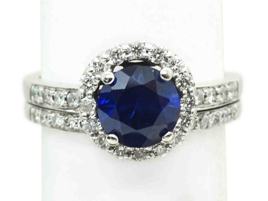 Legend 1.7ct tw Sapphire & Diamond Double Band Ring 14k White Gold Size 7