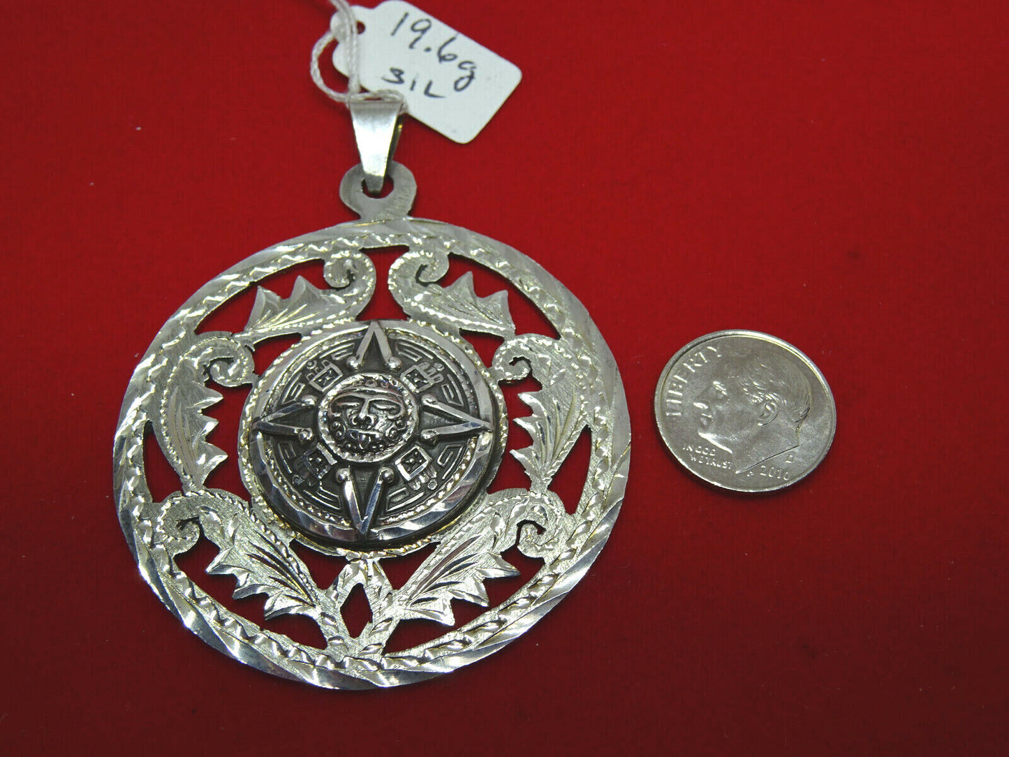 Vintage Taxco Mexico Sterling Silver Aztec Mayan Sun Calendar Pendant