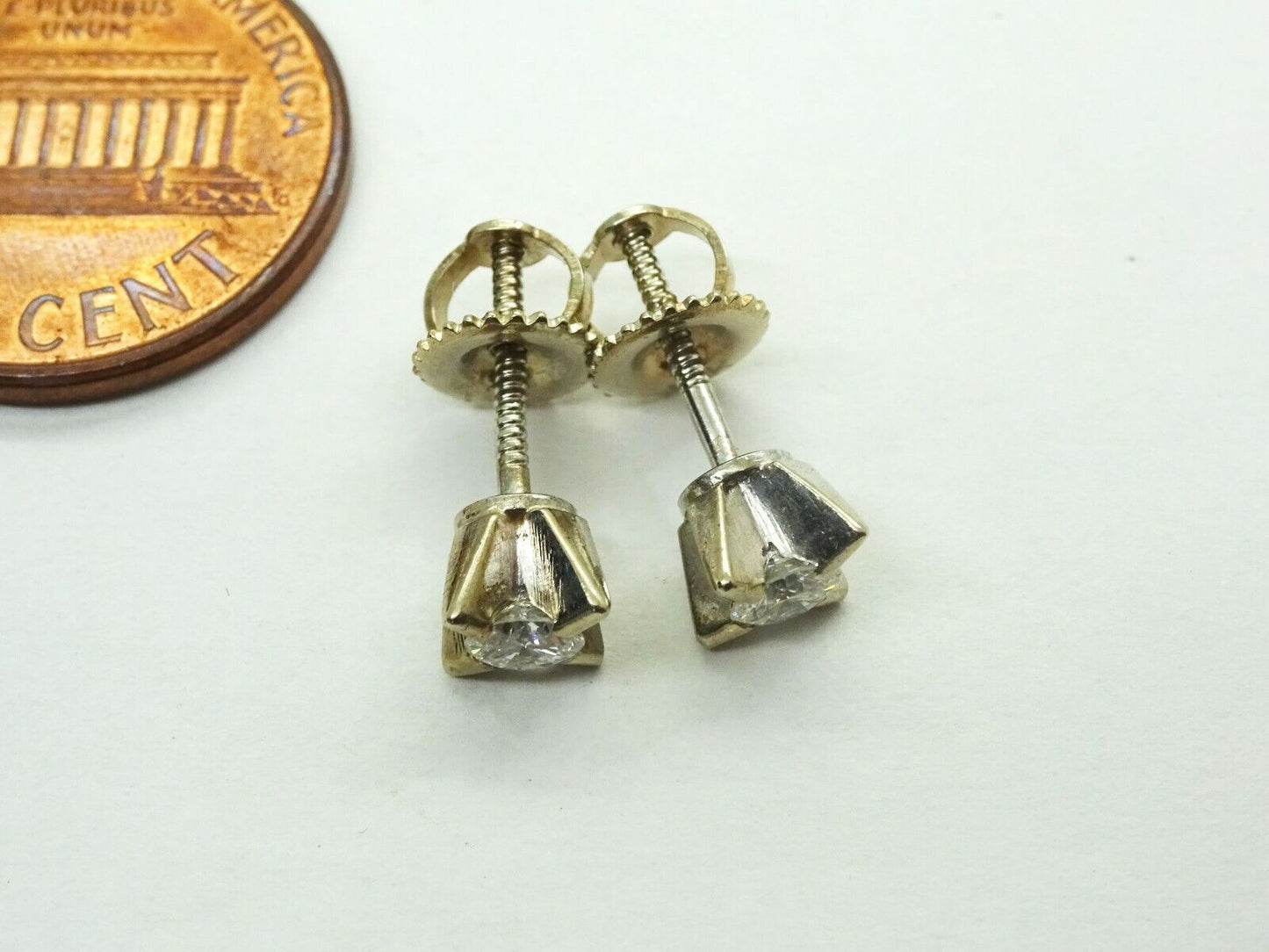 0.33ct tw Round Diamond Screw Back Cross Prong Stud Earrings 14k White Gold