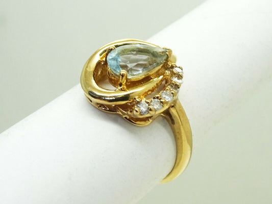 0.50ct tw Natural Pear Aquamarine & Diamond Accent Ring 14k Gold Size 6