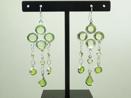 Peridot Clover Design Dangle Sterling Silver Hook Earrings