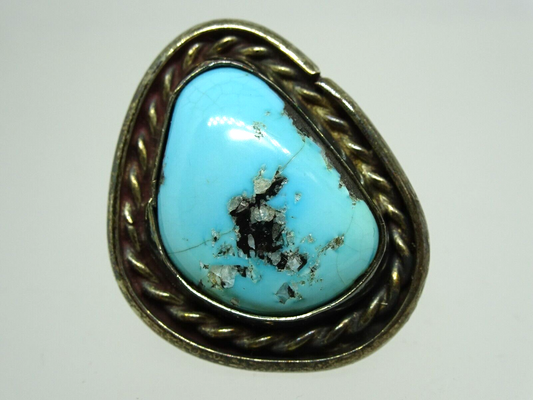 Old Pawn Navajo Native American Sterling Turquoise Ring, Size 6