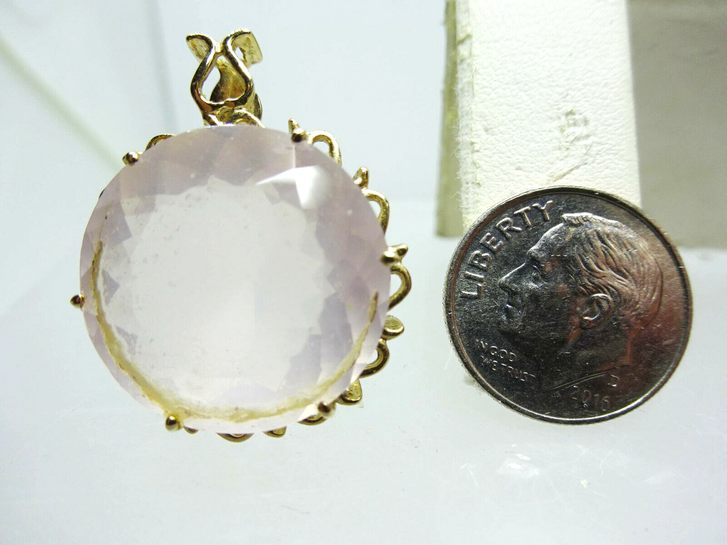 25ctw Rose Quartz Signed Filigree Pendant 10k Yellow Gold