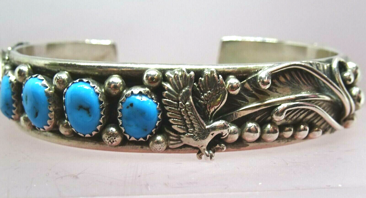 Stanley Bain Navajo Sterling Silver Turquoise Cuff Bracelet 30.2 grams