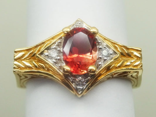 Red Orange Oval Imperial Topaz & Diamond Accent Ring 14k Size 8