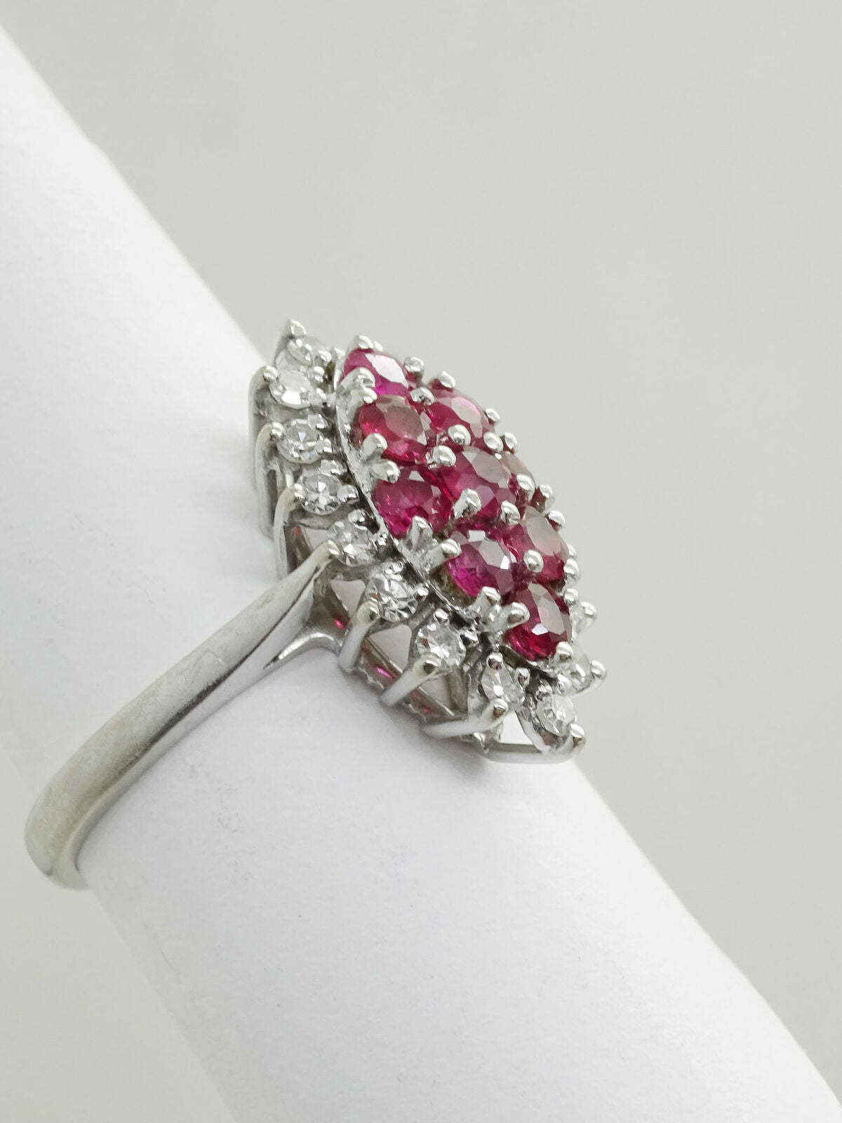 Marquise-Shaped Ruby Pave & Diamond Filigree Ring 14k White Gold Size 5 Gemworld