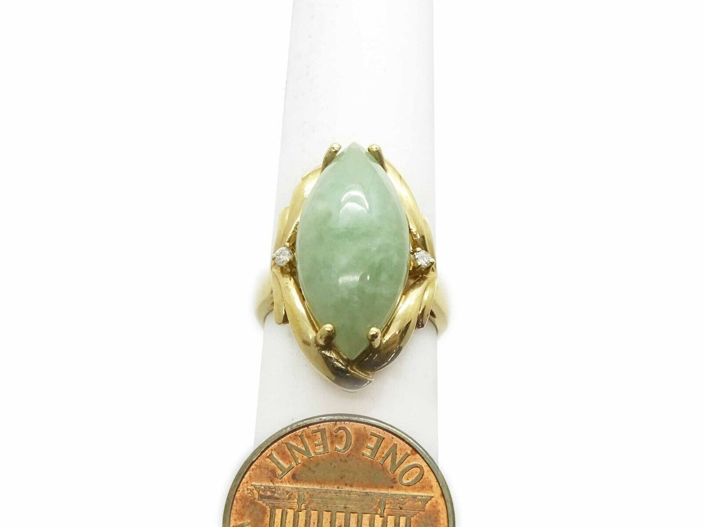 Estate 7.49ct Marquise Jade Cabochon Ring 14k Gold Size 6