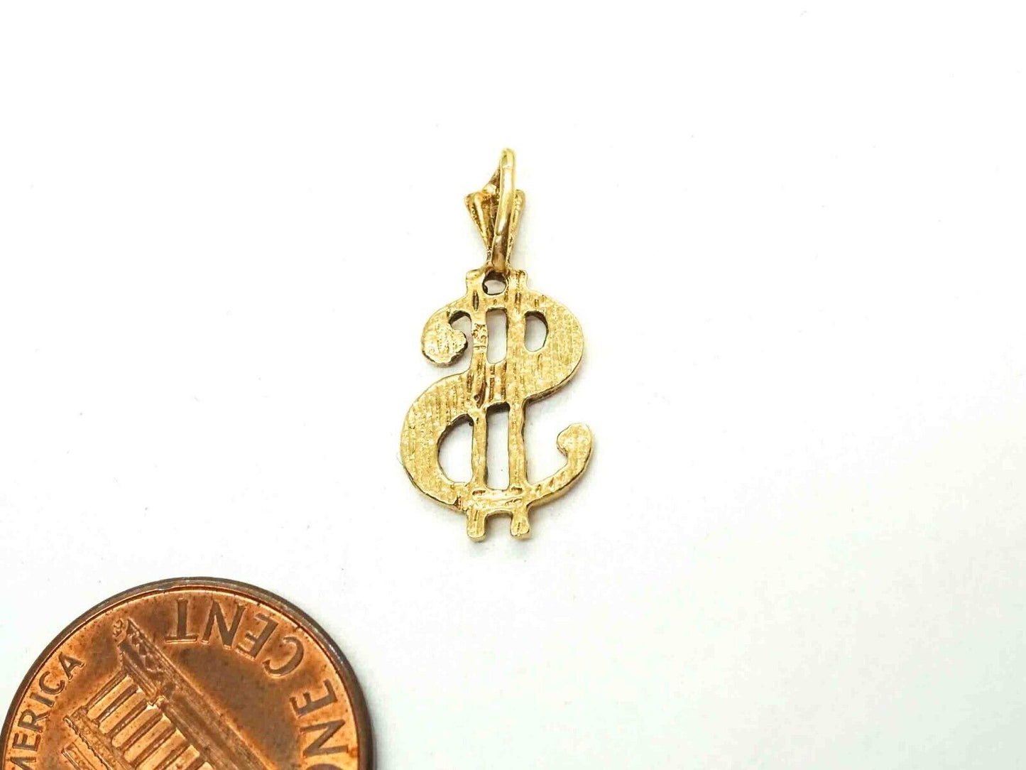 Money Dollar Sign Charm Pendant 14k Gold 0.6 Grams