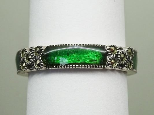 Judith Jack Marcasite Green Enamel Stackable Eternity Ring Size 6