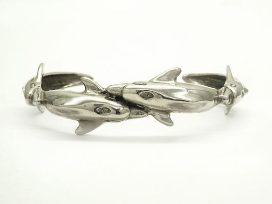 Vintage Taxco Leaping Dolphin Cuff Bracelet Sterling Silver