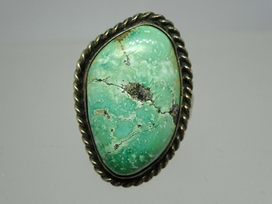 Zuni Sterling Silver & Turquoise Matrix Ring Signed P ZUN, Size 8