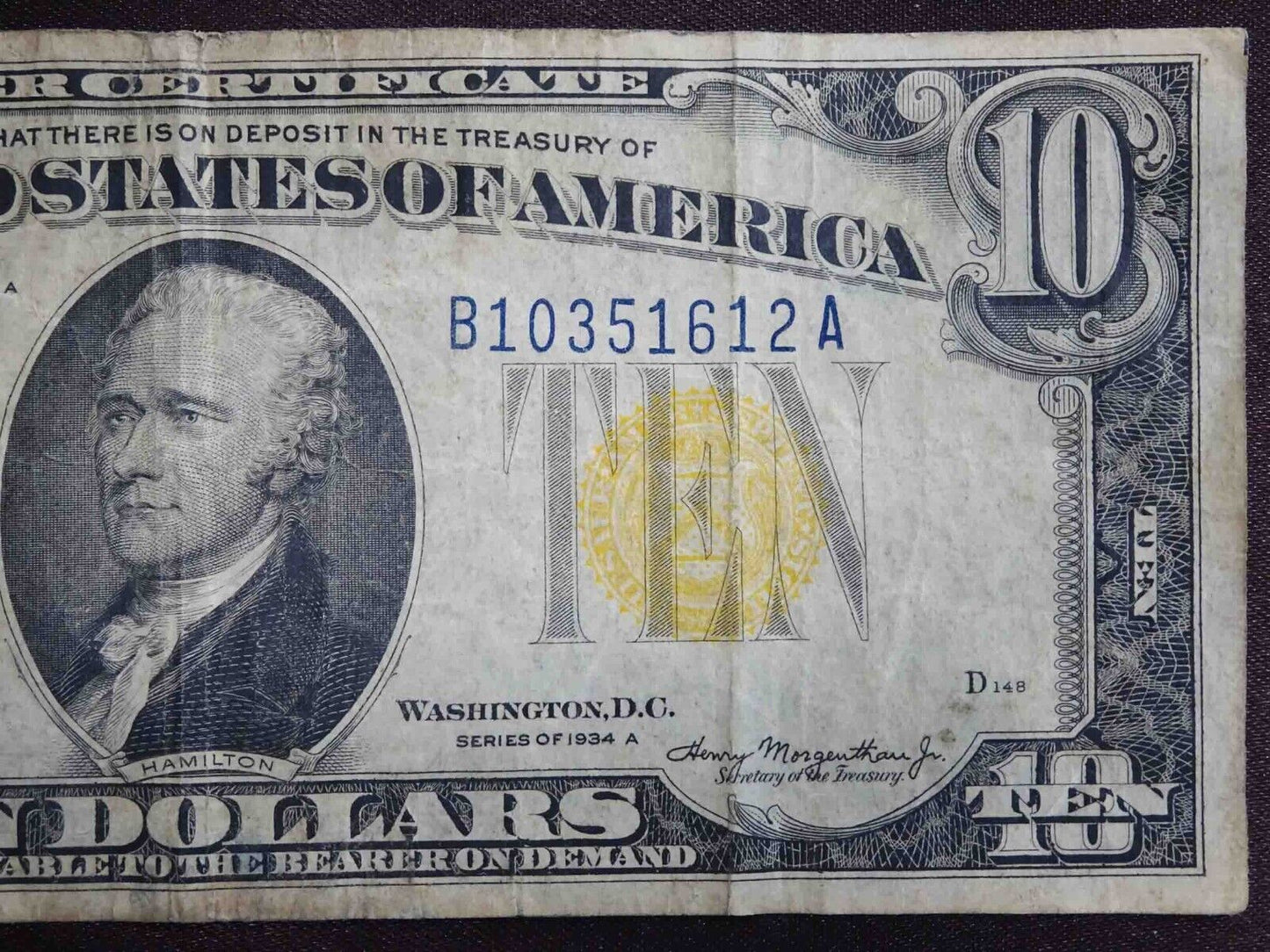 1934A $10 WWII World War II North Africa Silver Certificate Serial #B10351612A