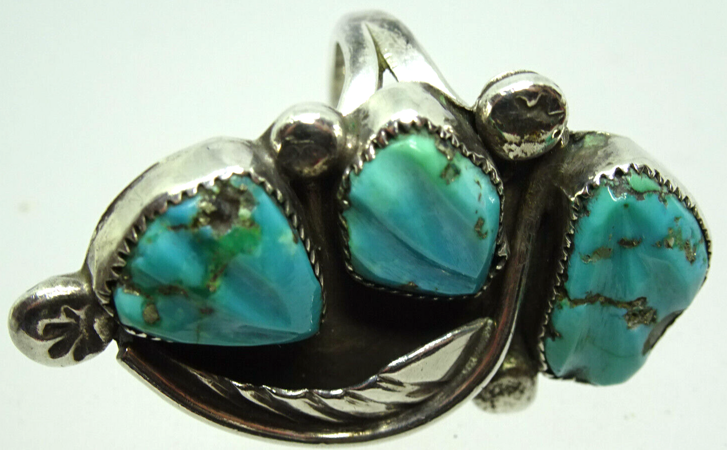 Old Pawn SIGNED ZUNI Sterling Silver & Turquoise Ring, FE Signed, Sz. 6.5