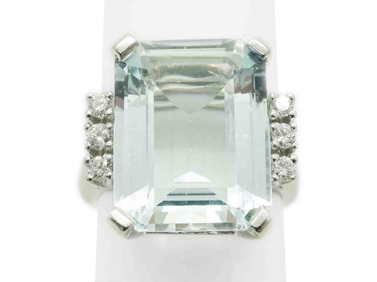 9.57ct tw Natural Aquamarine & Diamond Accent Ring 14k White Gold Size 6.25