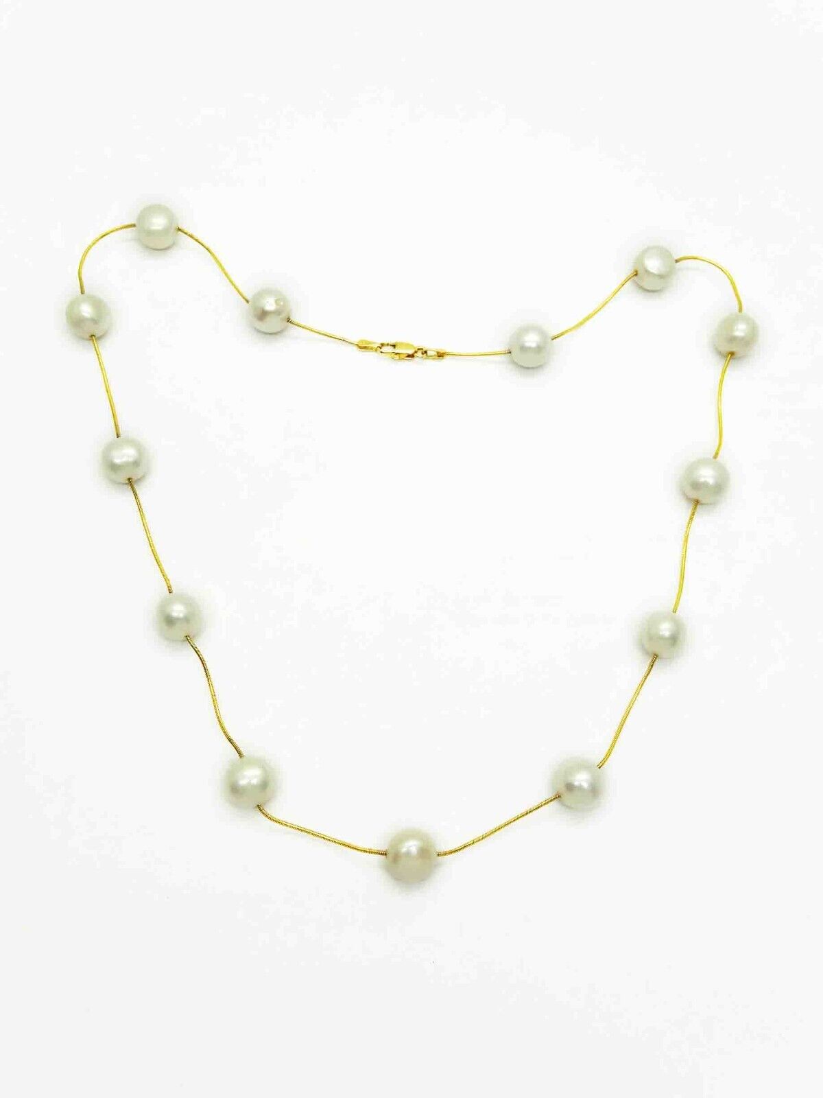 8mm-9mm Wide Pearls by the Yard Bead Station Necklace 17.5" Long 14k Gold