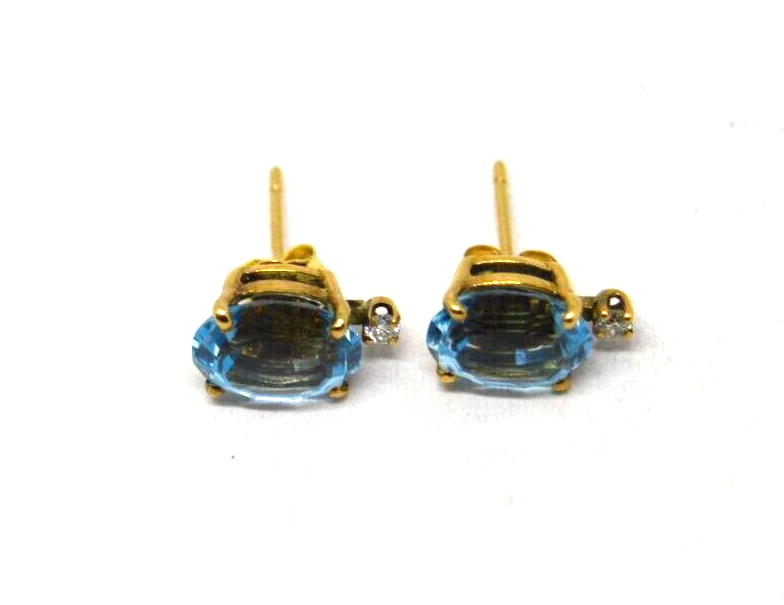 5cttw Oval Cut Blue Topaz & Diamond 14k Gold Stud Earrings