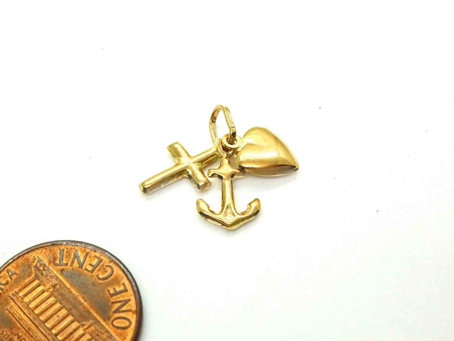 Faith Hope Love Cross Anchor Heart Charm Pendant 14k Gold