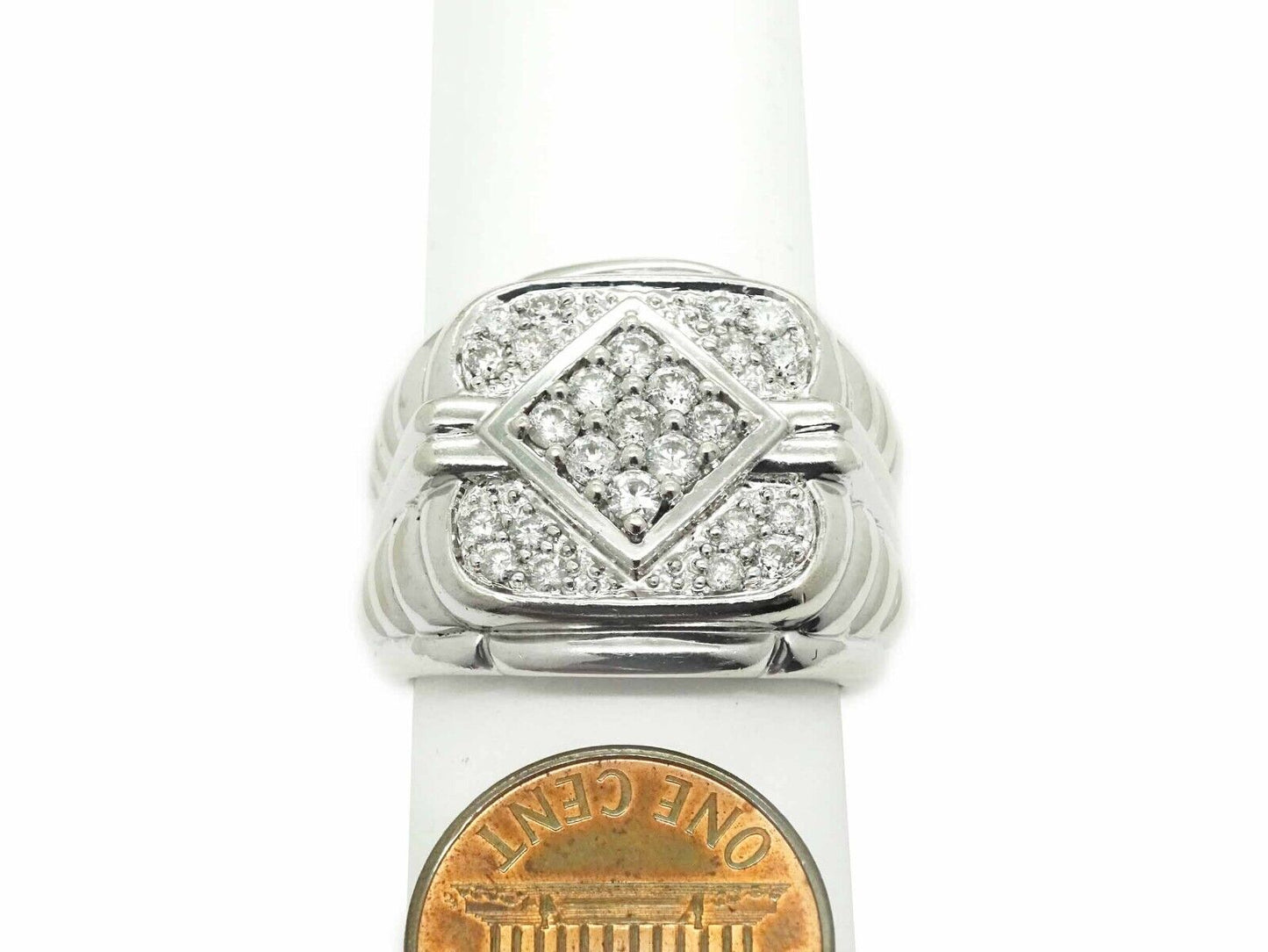 Men's 1.70ct tw Diamond Pave Step Ring 14k White Gold Size 11