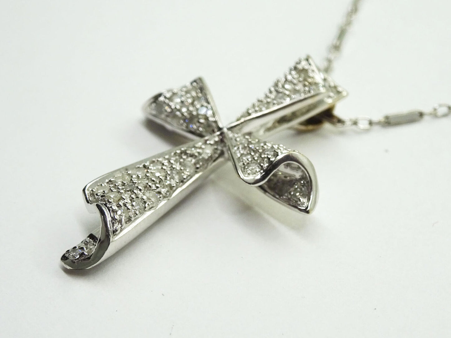 1ct Natural Diamond Pave Cross Pendant Chain Necklace 18" 14k White Gold