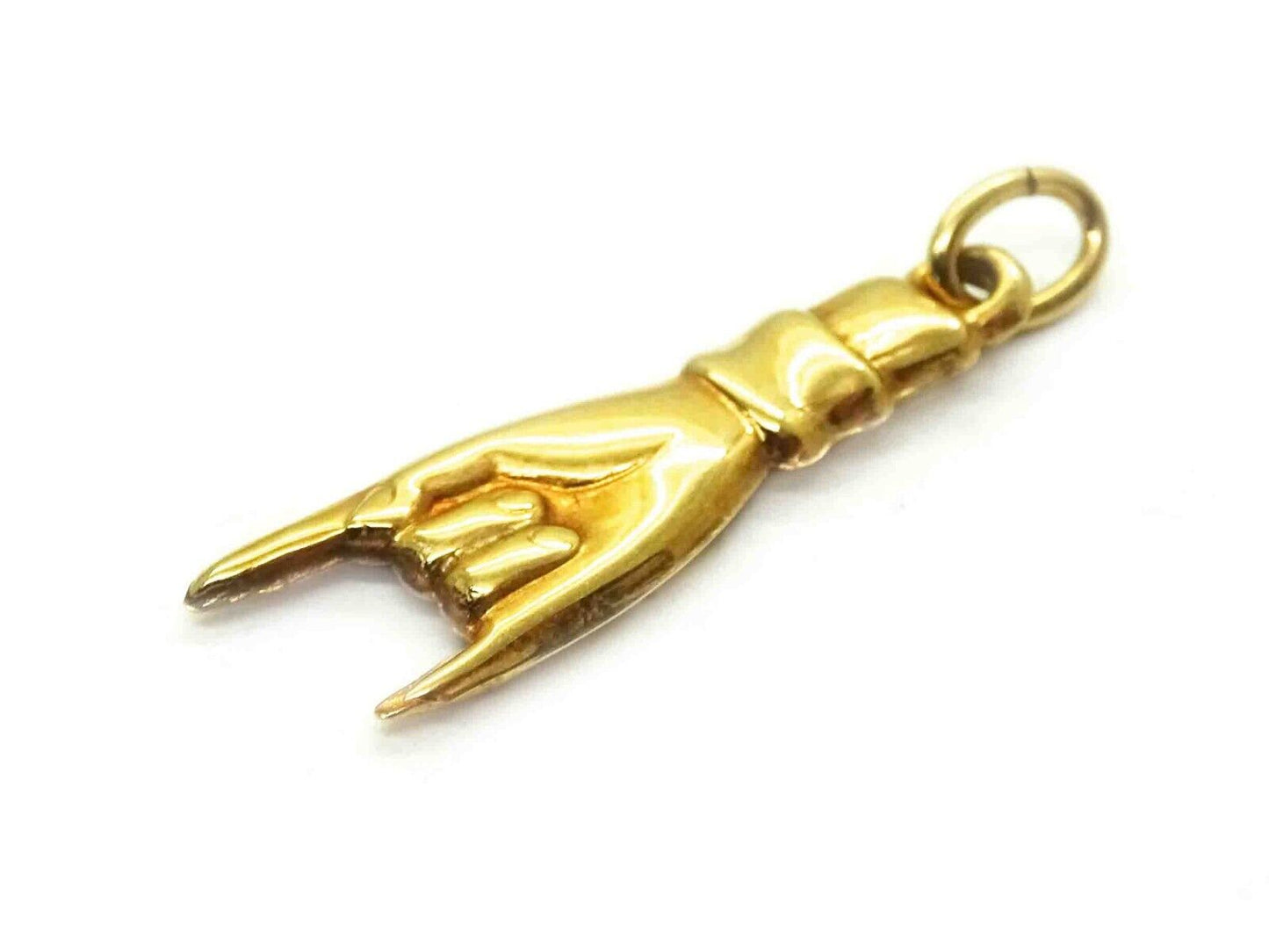 Hand Horns Evil Eye Ward Good Luck Charm Pendant 14k Gold 0.5 Grams