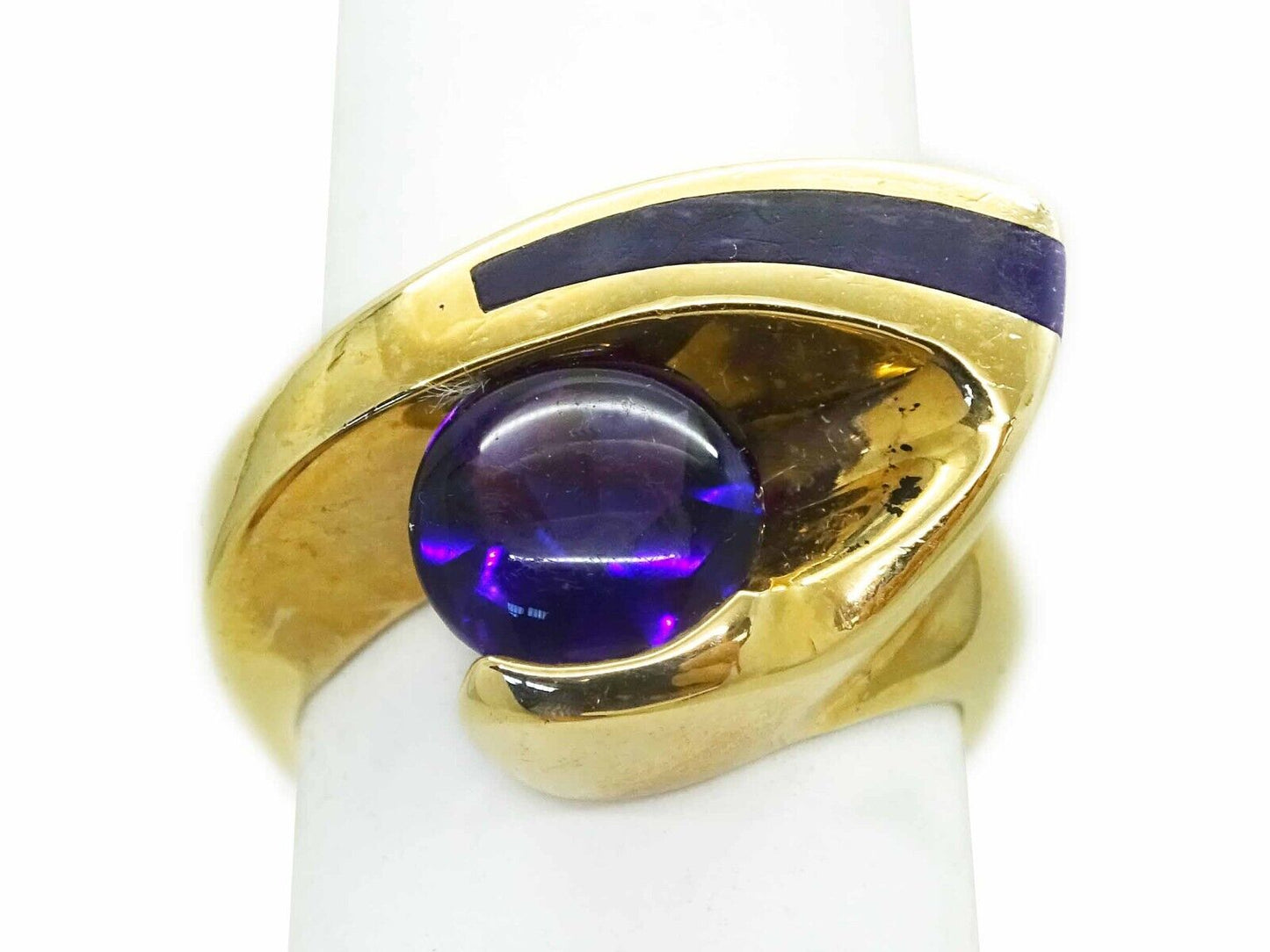 Natural Amethyst & Sugilite Inlay Euro Shank Ring 14k Gold Size 6.5